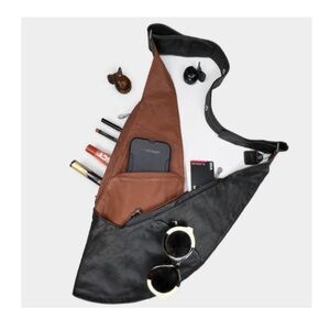 SASH The Black/Brown Reversible Leather Sash Bag Silver Hardware Adjustable